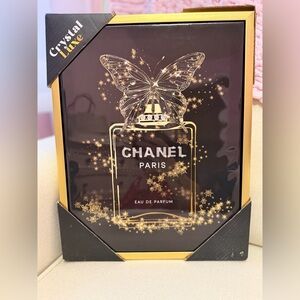 NEW -  Black Perfume Bottle Wall Art with Butterfly Accent